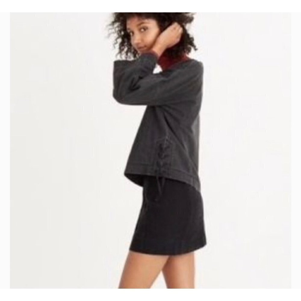 MADEWELL ~ Lace-Up Side Black Denim Top Women’s Size XXS